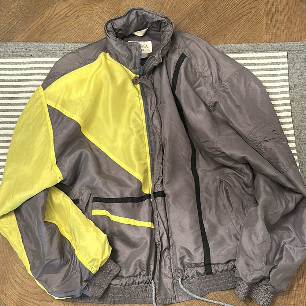 Vintage Summa Silk Colorblock yellow and grey Windbreaker 100% SILK EUC